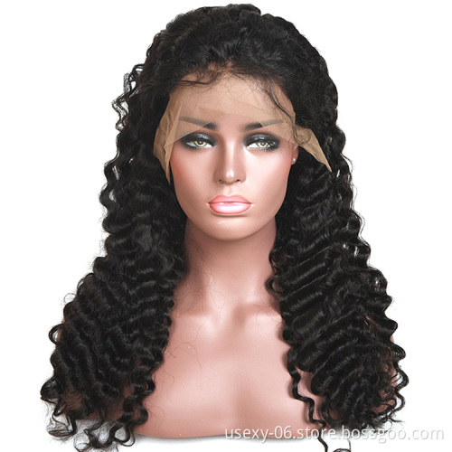 wholesale deep wave transparent hd closure raw virgin human wigs 100% human hair 13x6 swiss hd lace front wigs